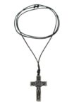 Cordão Crucifixo com Medalha Das Duas Cruzes - Couro Sintético