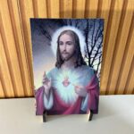 Quadro de Mesa MDF resinado - Sacrado coração de Jesus 13cm x 19cm